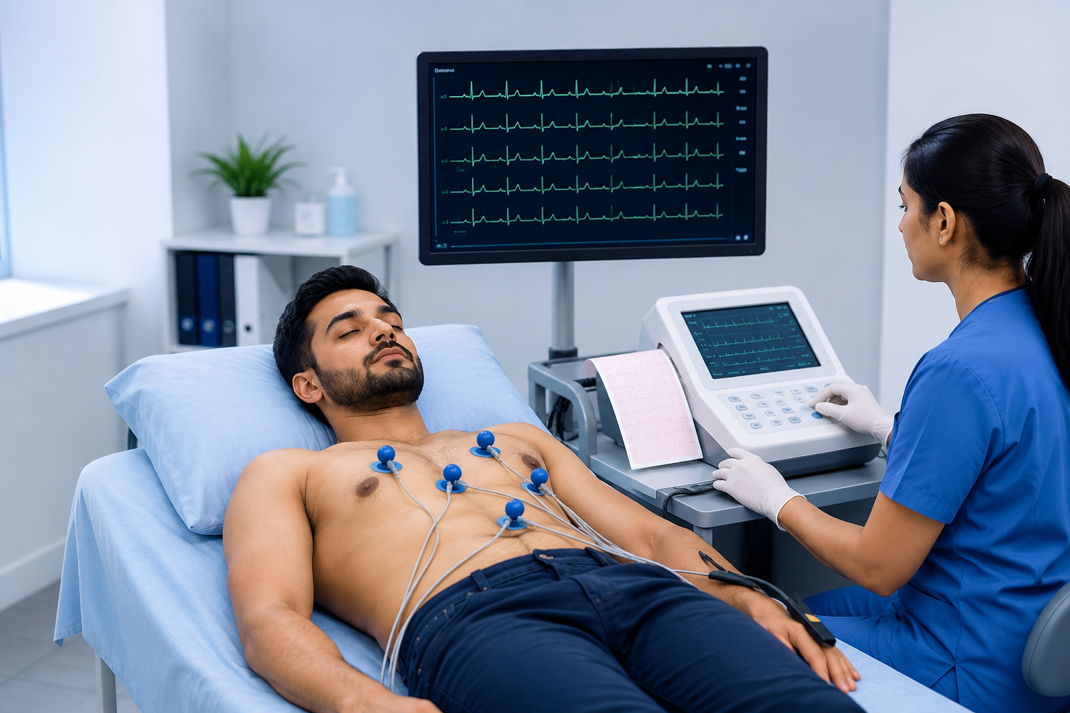ECG test procedure with advanced heart monitoring equipment at Lalita Diagnostic & Health Care Centre