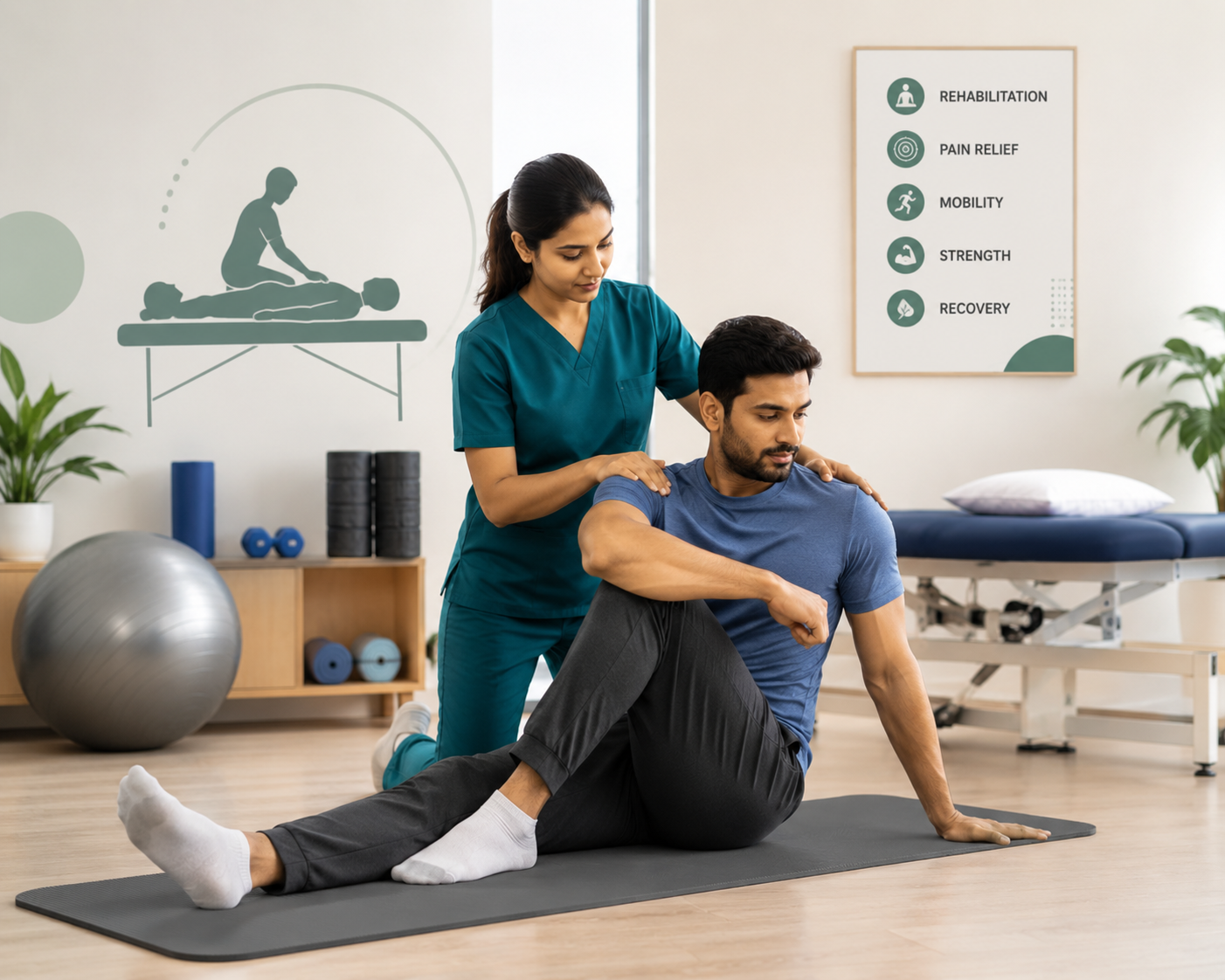 Professional physiotherapy session with guided rehabilitation therapy and mobility improvement support at Lalita Diagnostic & Health Care Centre