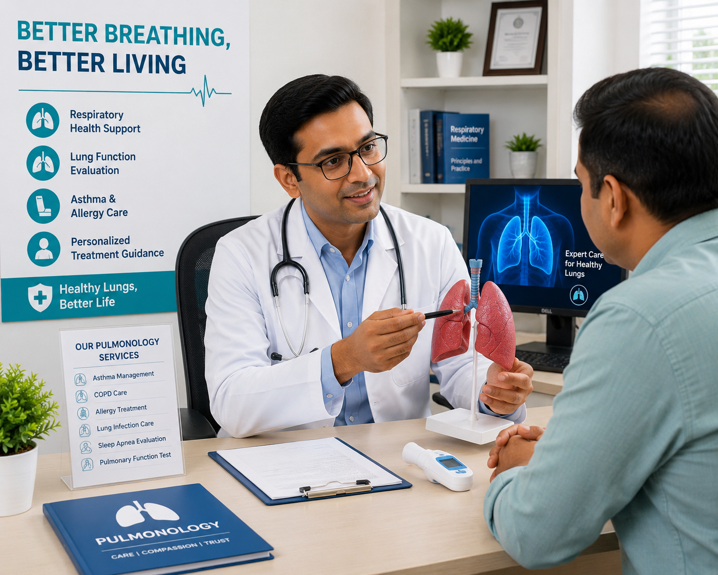 Professional pulmonologist consultation with lung health evaluation and respiratory care support at Lalita Diagnostic & Health Care Centre